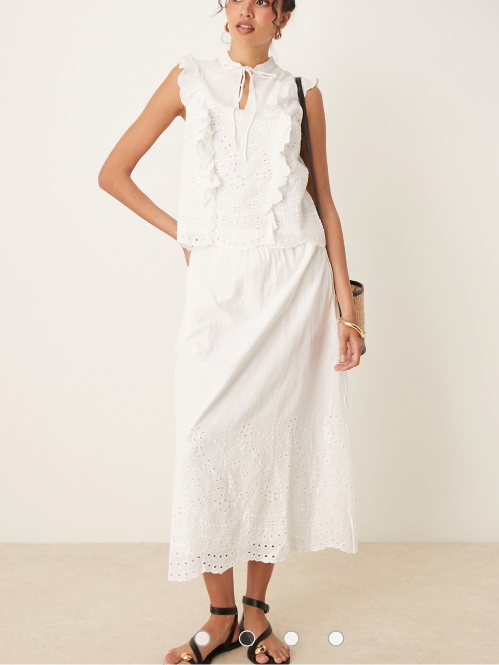 White Eyelet Midi Skirt and Top Set